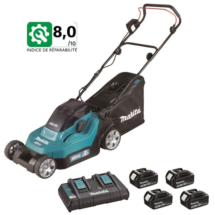 b3999f2198b3a6ddc547b84352c90e9c.jpg Tondeuse à batterie 36 V (2x18 V) Li-Ion+4 batteries MAKITA – Image 1